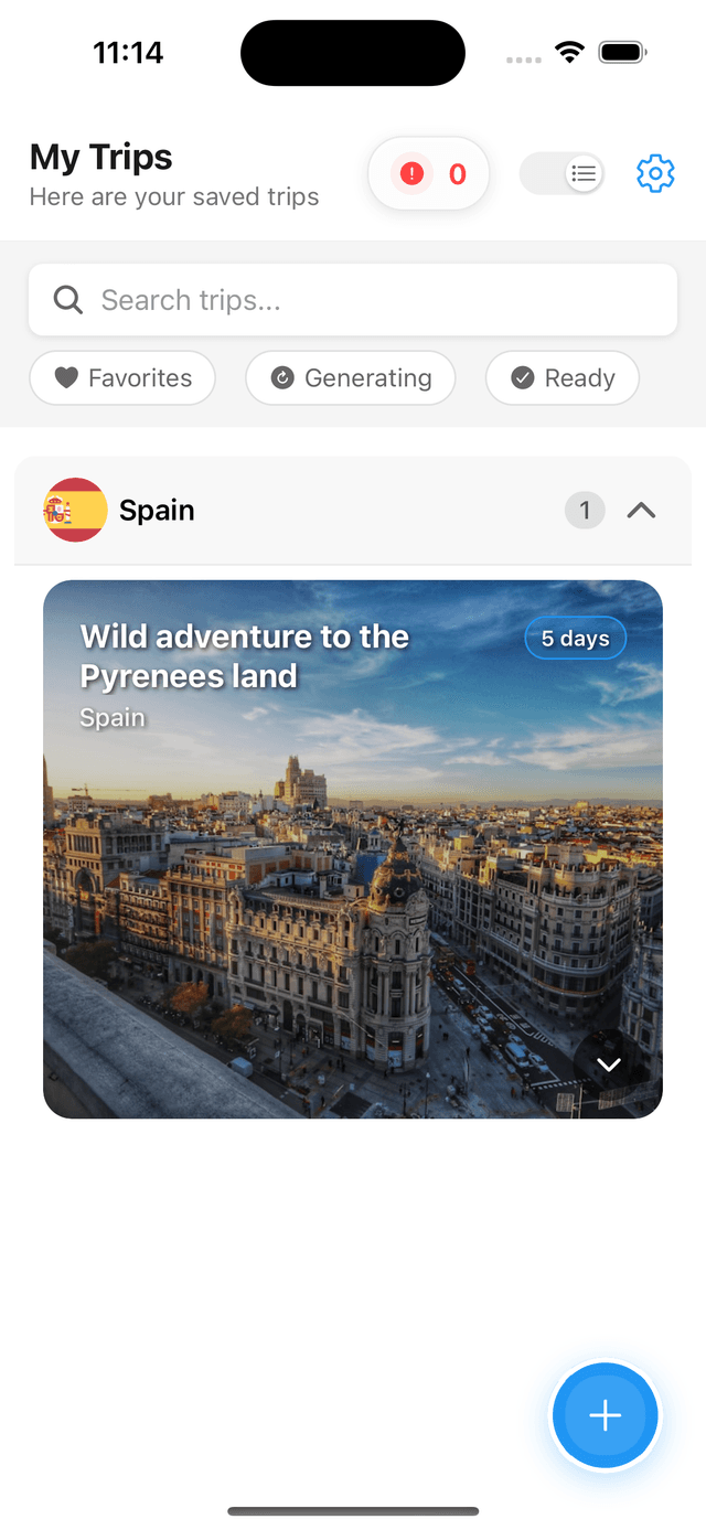 TriPandoo App Home Screen